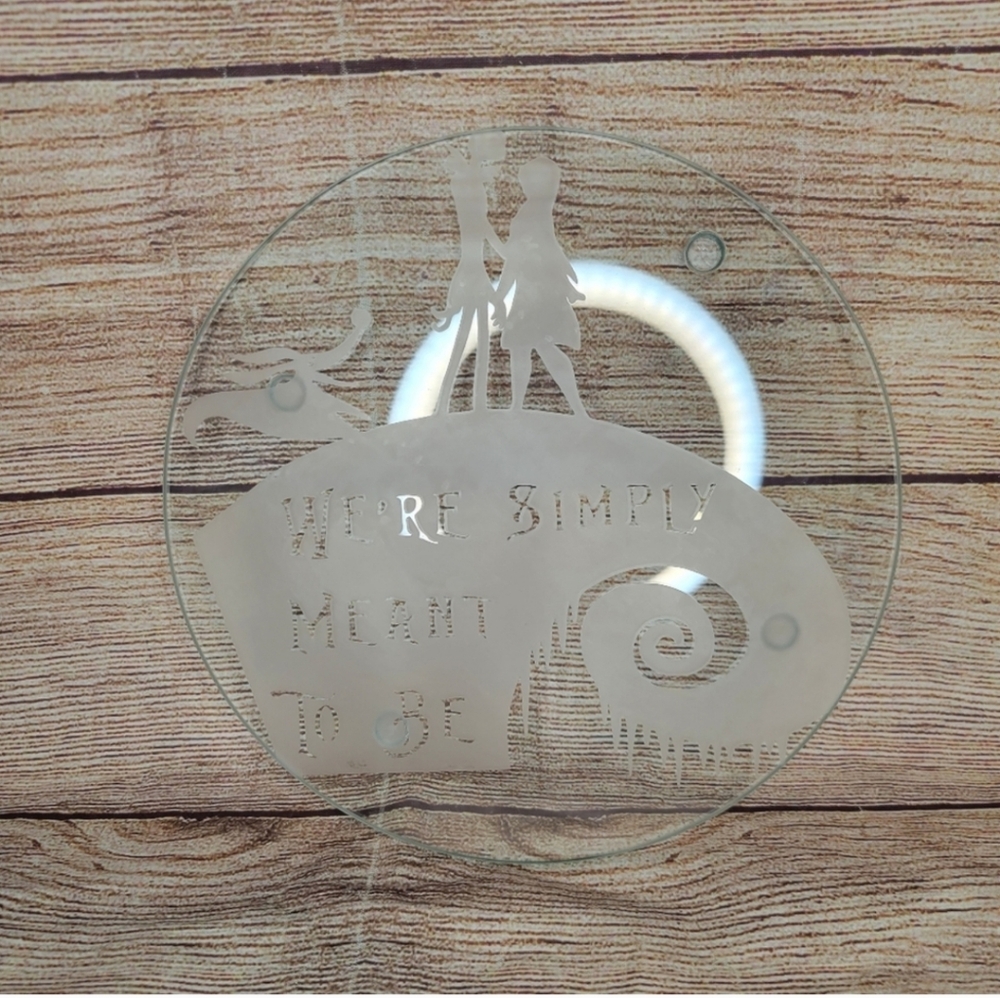 Handmade Nightmare before christmas etched glass trivet home decor